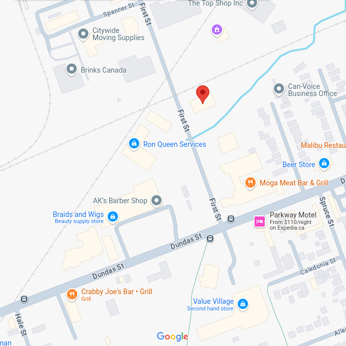 Image of Google Map of the for Europa Foods and Fish Store on First St. near Dundas Street East in London, Ontario.